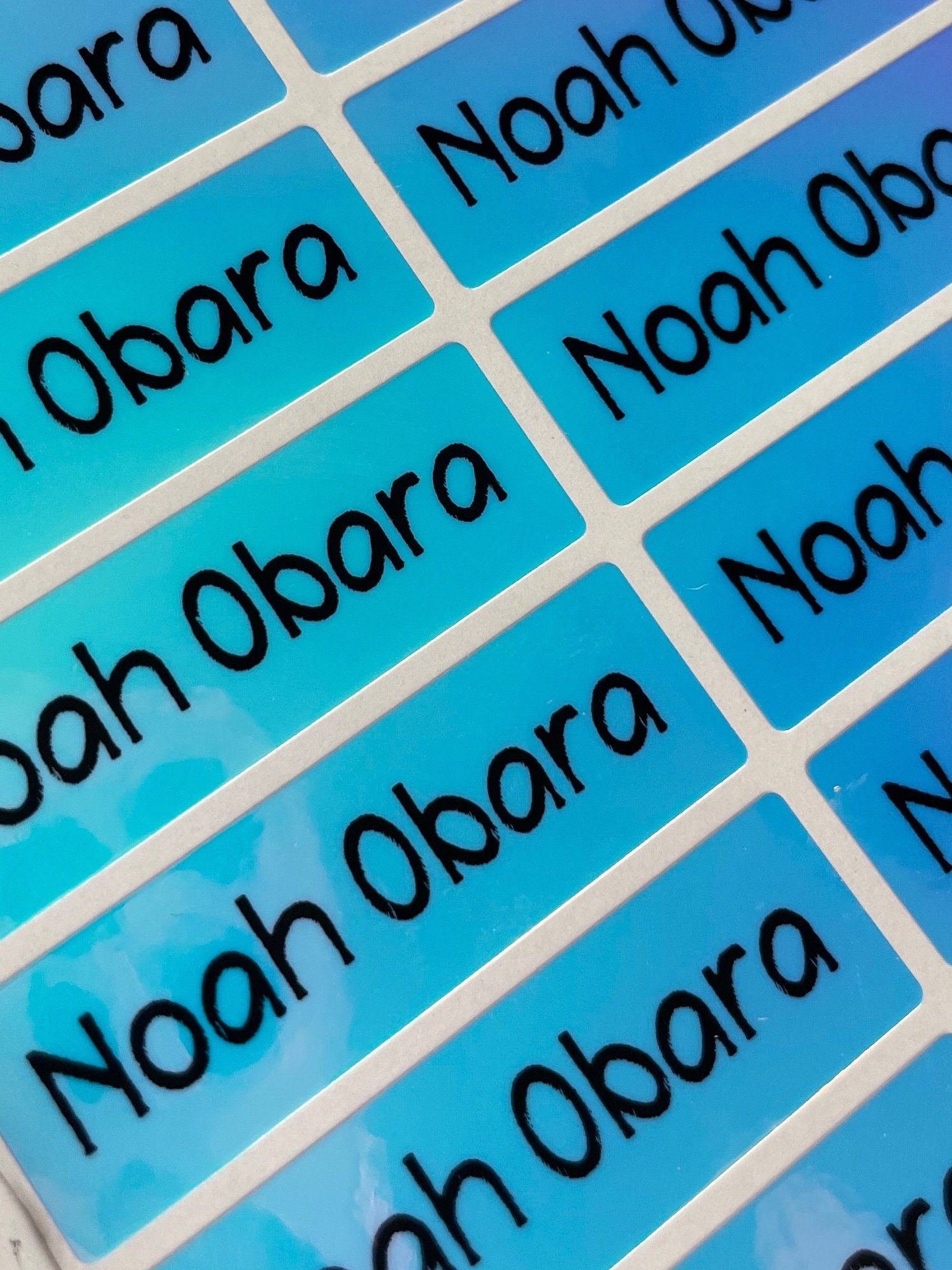 Holographic Blue Personalized Waterproof Name Labels