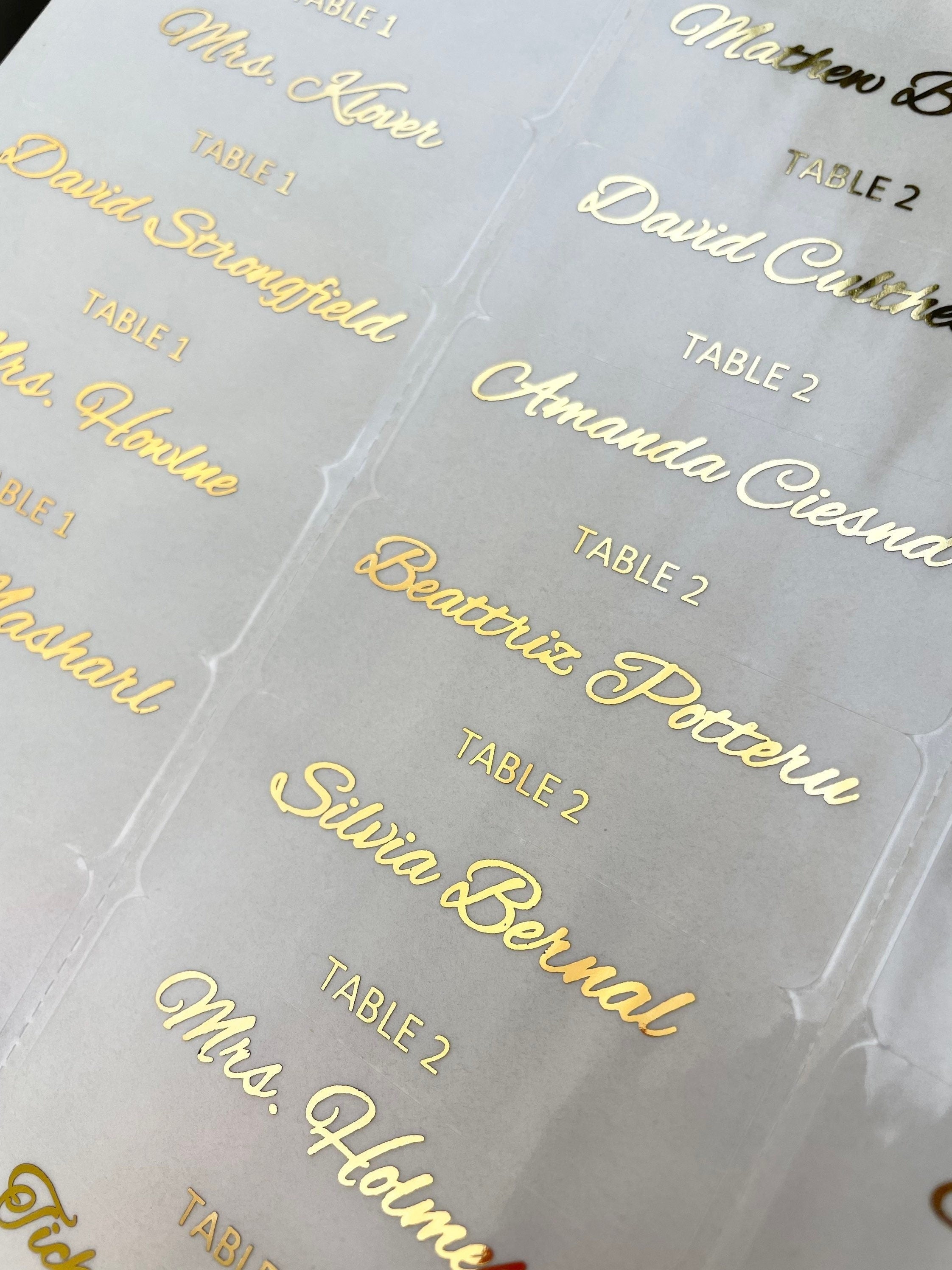 Wedding Table Place Card Name Stickers with Table Number