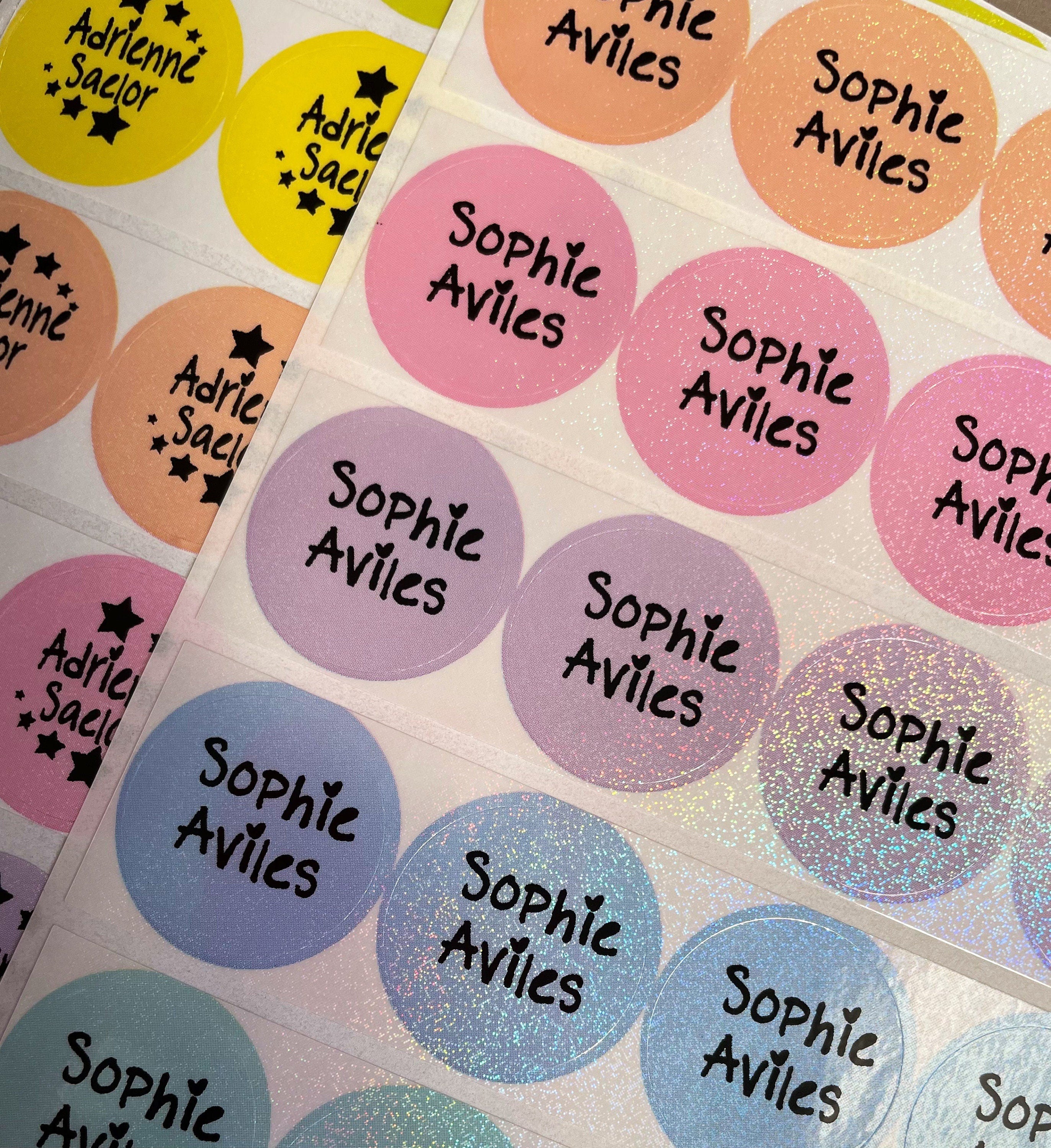 Colorful Round Rainbow Glitter Labels Personalized: Waterproof School Stickers
