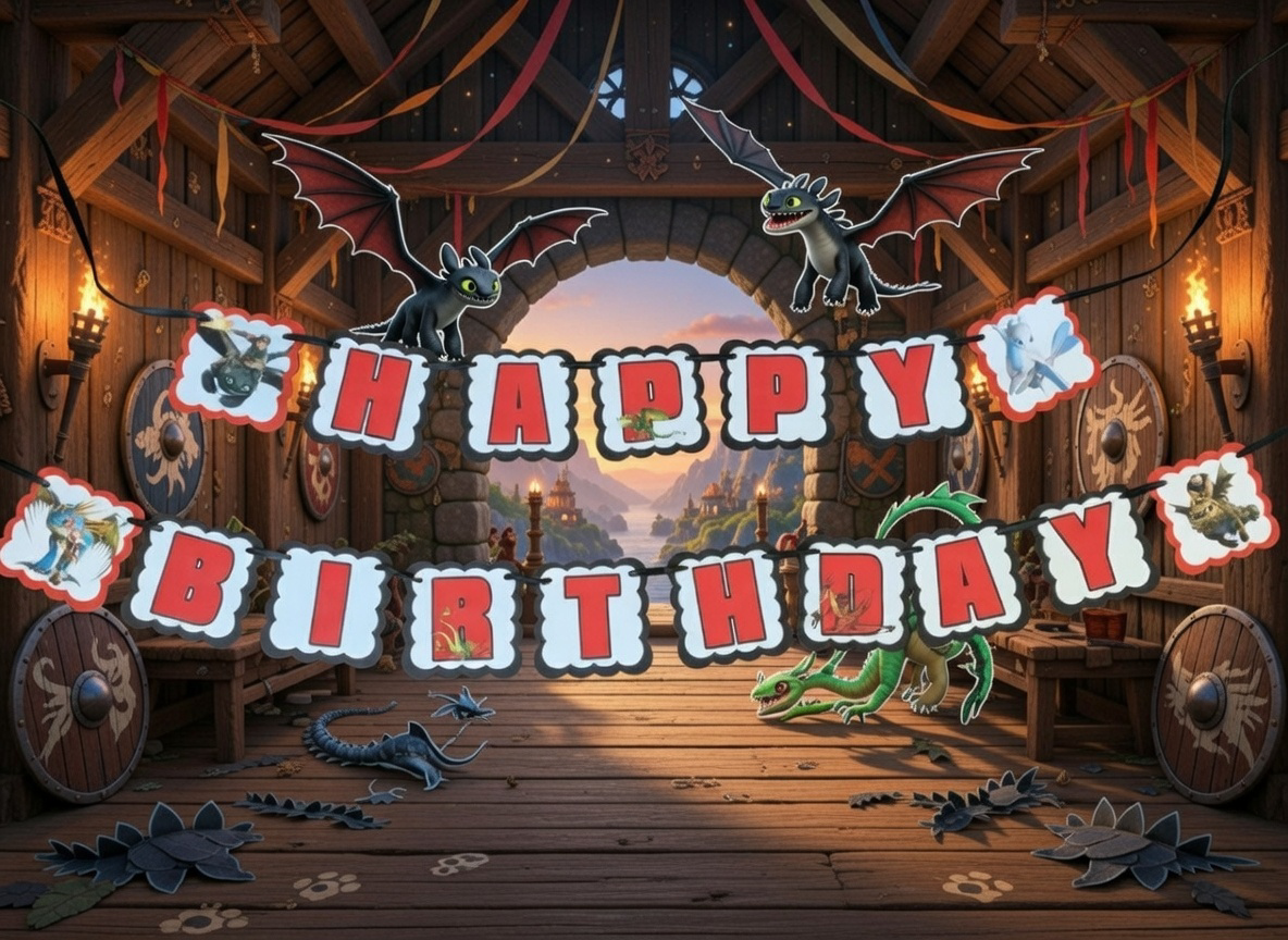 Party Banner Character personalized Birthday  banner dragon