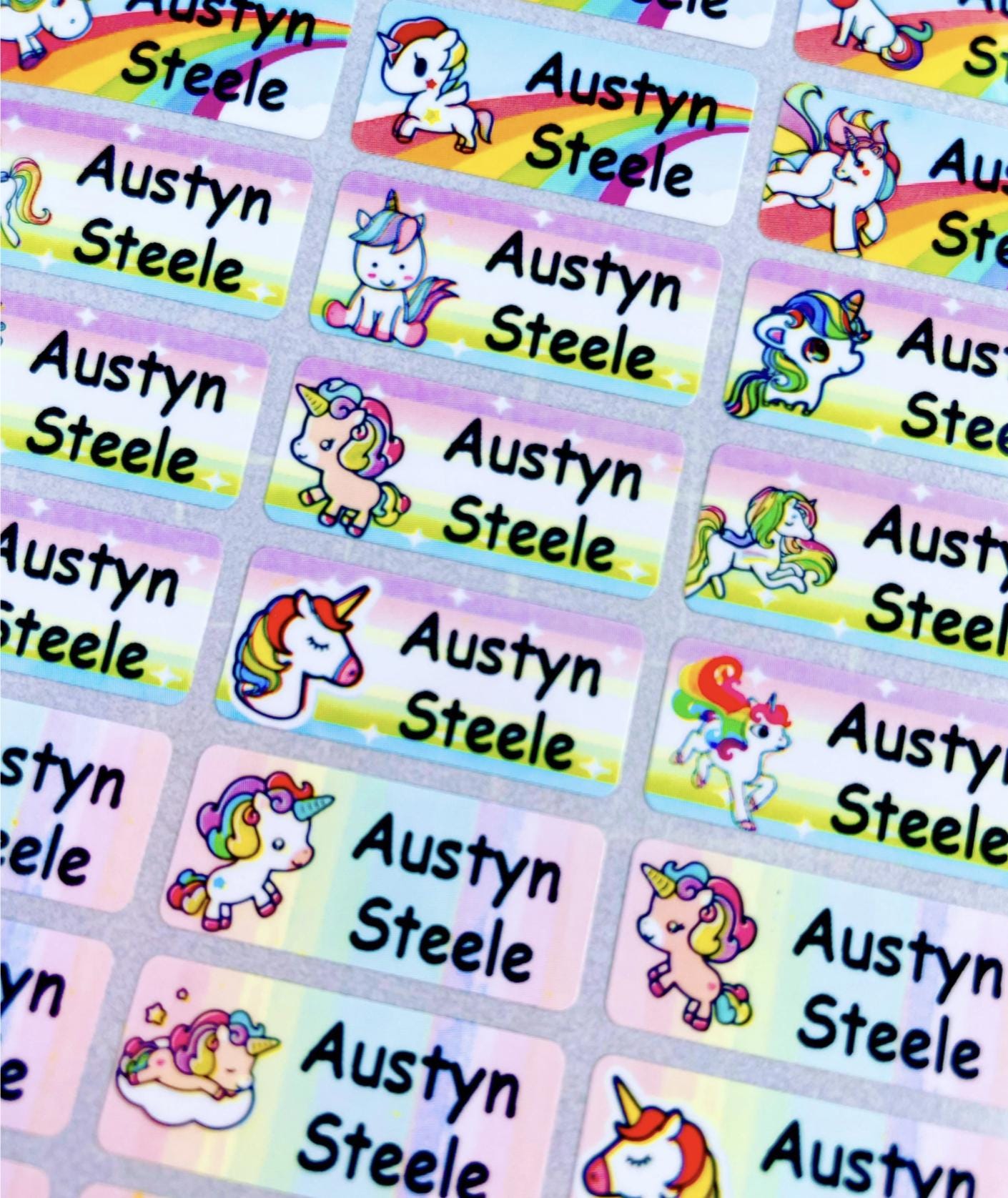 Cute  Personalized Waterproof Unicorn Name Labels