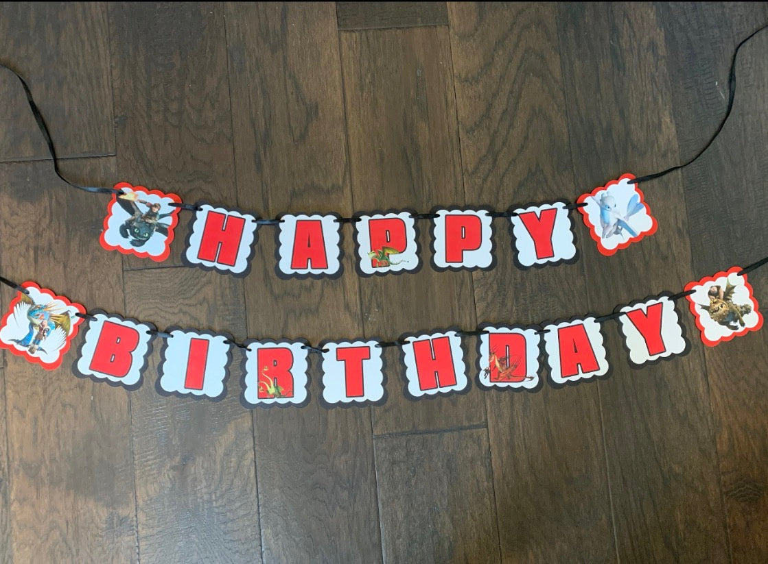 Party Banner Character personalized Birthday  banner dragon