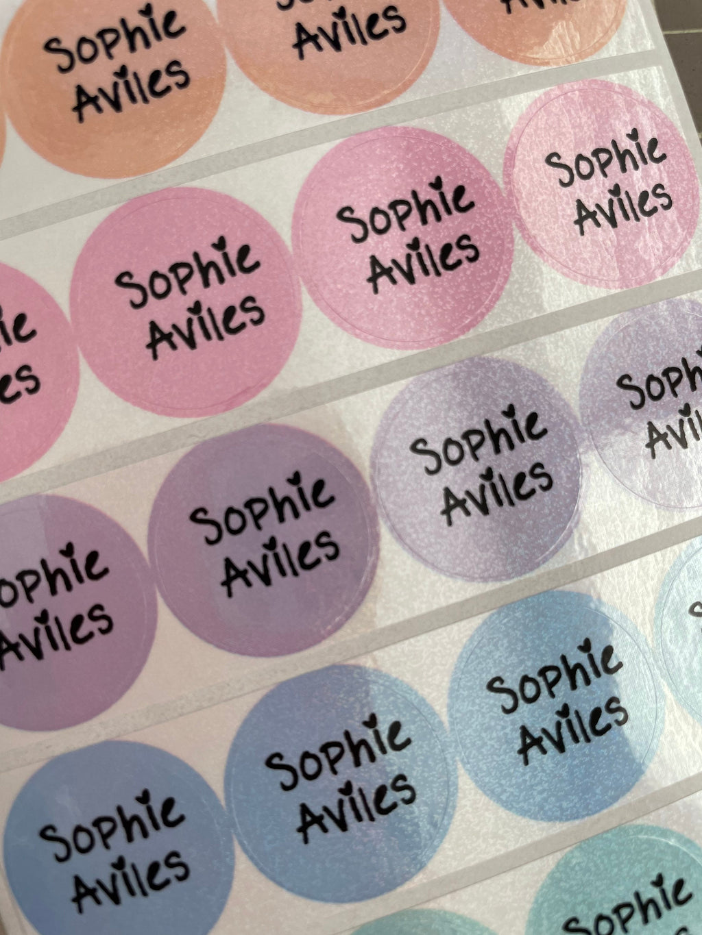 Colorful Round Rainbow Glitter Labels Personalized: Waterproof School Stickers