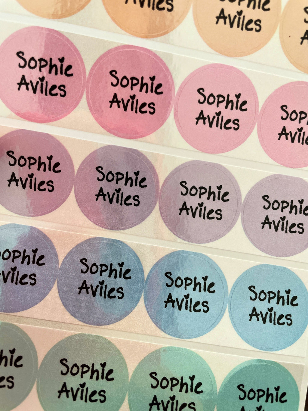 Colorful Round Rainbow Glitter Labels Personalized: Waterproof School Stickers