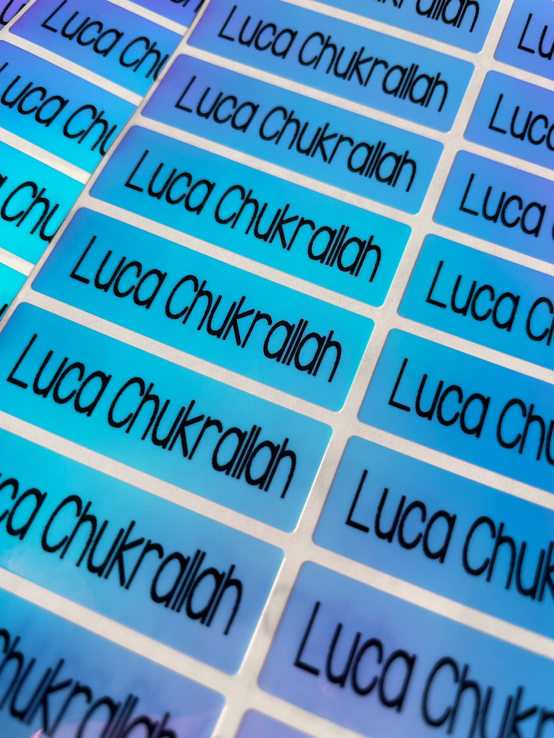 Holographic Blue Personalized Waterproof Name Labels