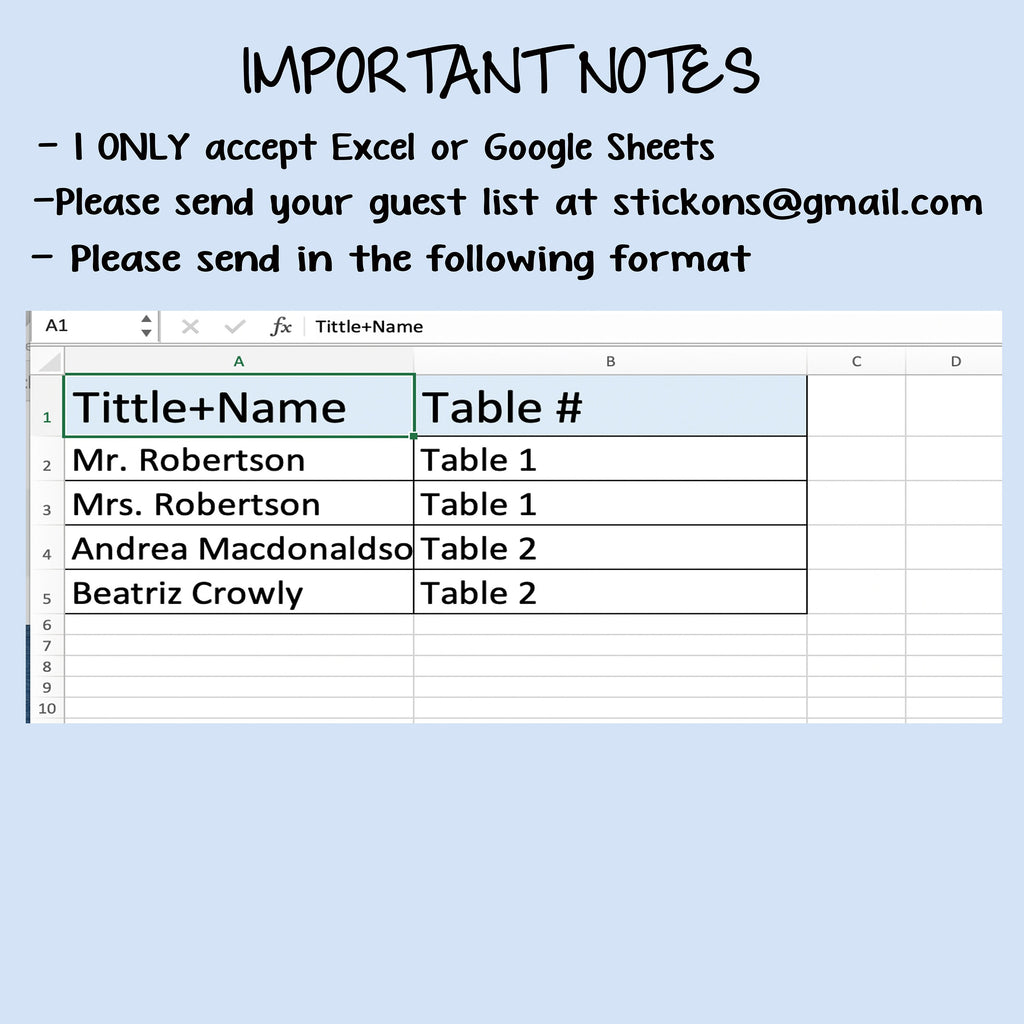 Wedding Table Place Card Name Stickers with Table Number