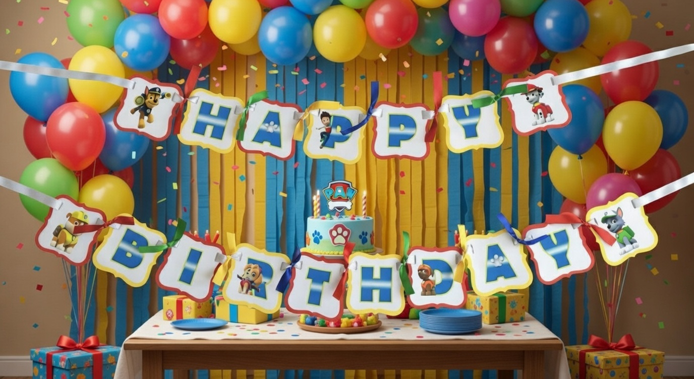 Party Banner Character personalized Birthday  banner dog
