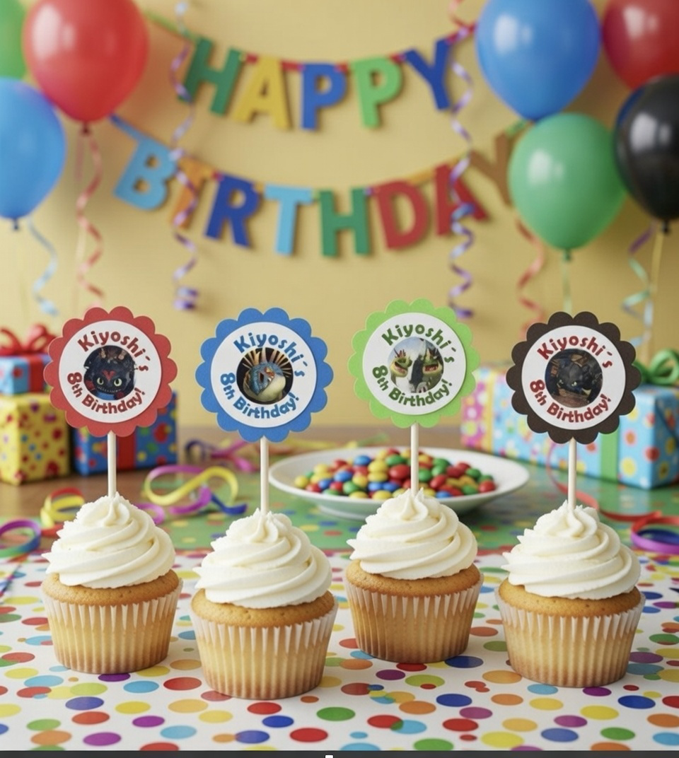 Party Cupcake Topper Decoration Dragon Designs