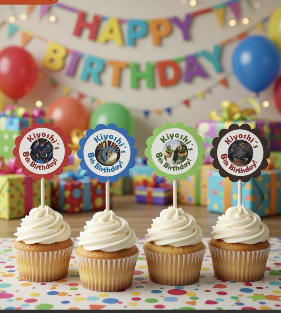 Party Cupcake Topper Decoration Dragon Designs