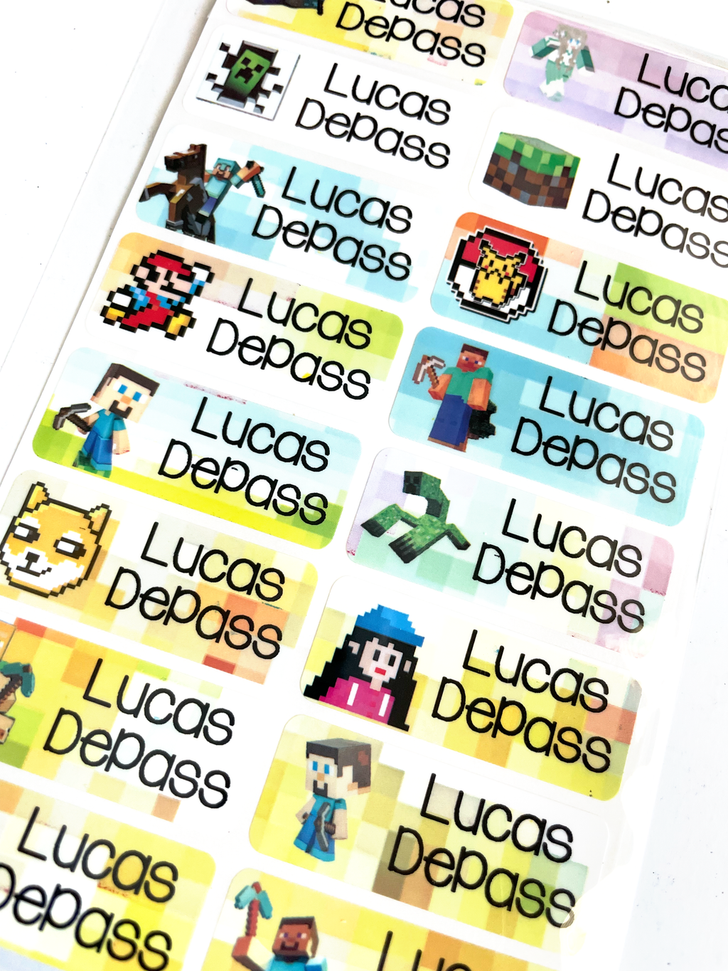 Character Minecraft Personalized  Kids Name Labels