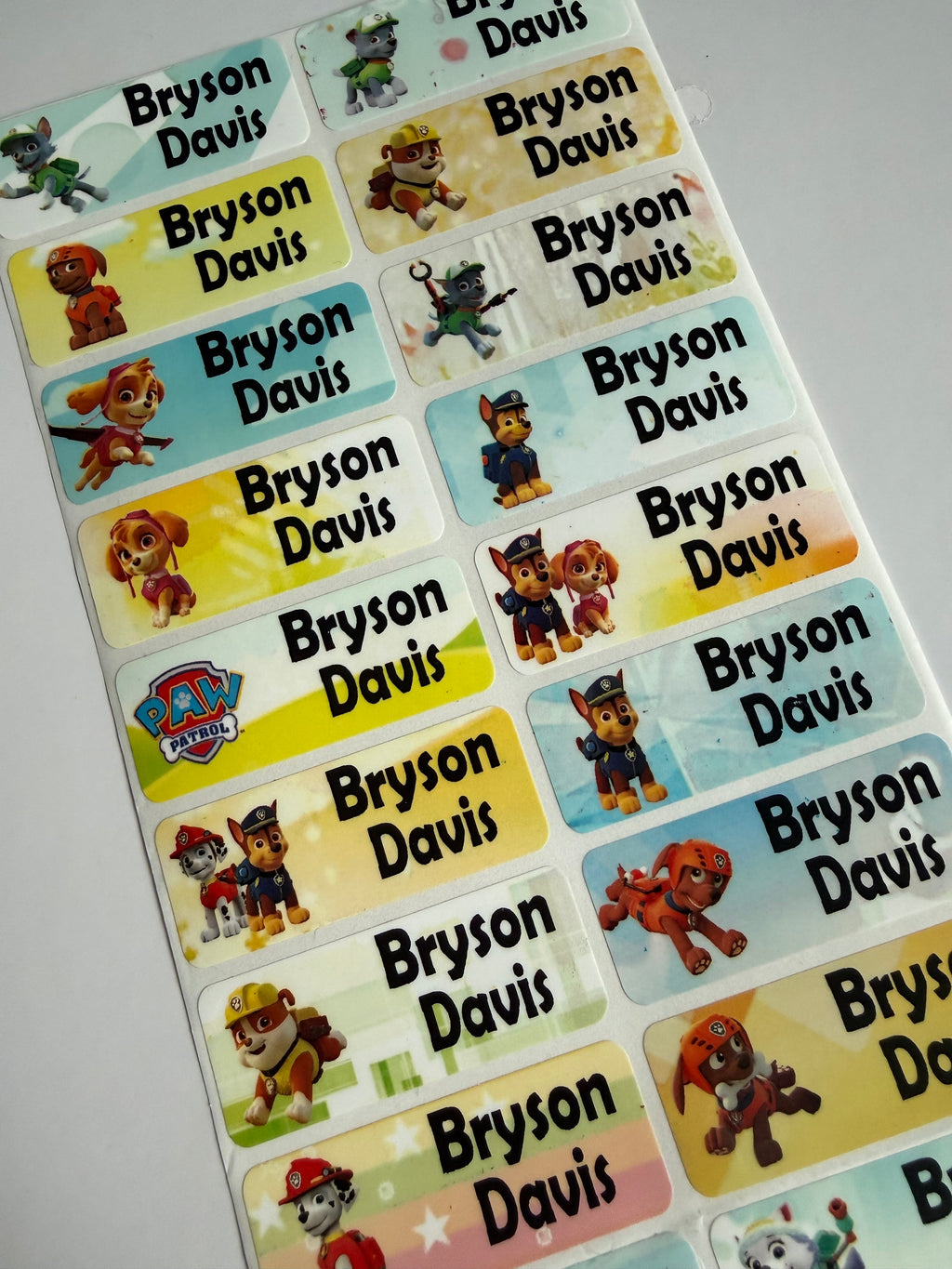 Character Paw Patrol Personalized  Kids Name Labels