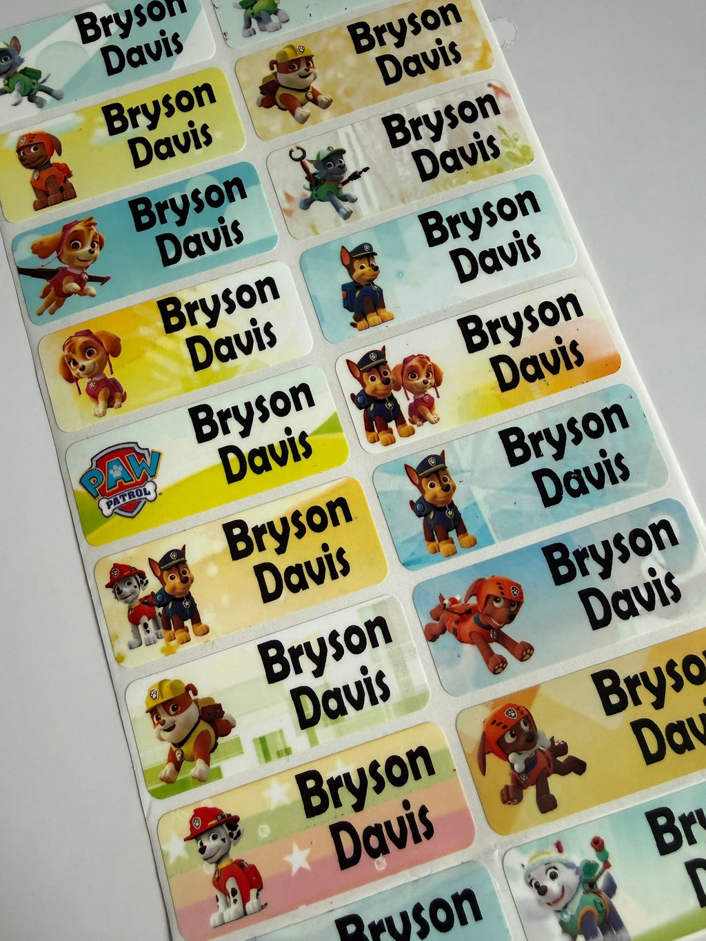 Character Paw Patrol Personalized  Kids Name Labels