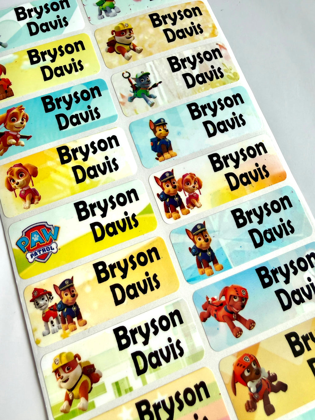 Character Paw Patrol Personalized  Kids Name Labels