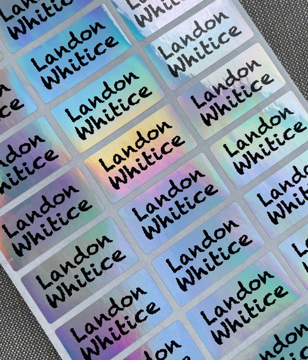 Holographic Silver Personalized Waterproof Name Labels