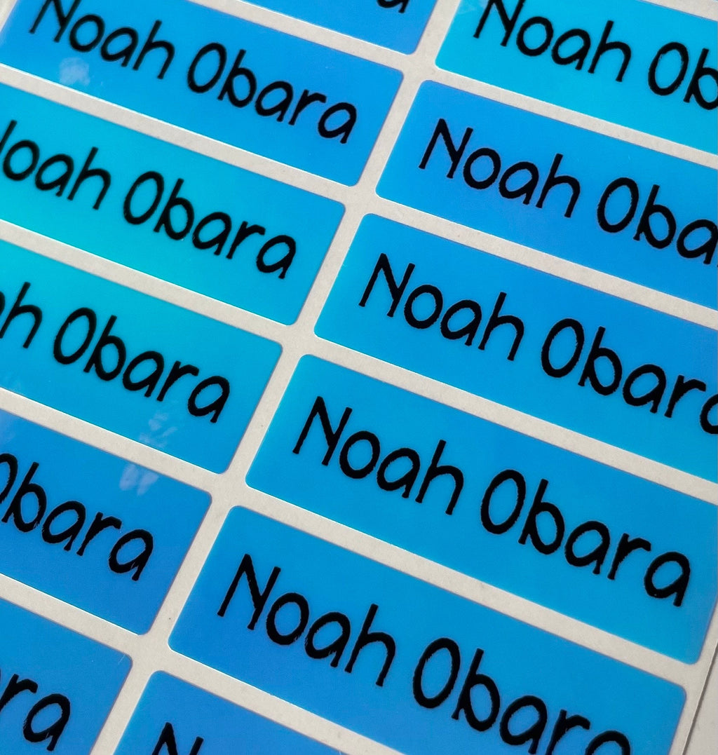 Holographic Blue Personalized Waterproof Name Labels