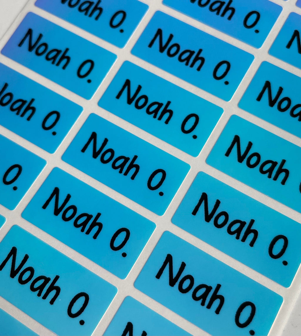 Holographic Blue Personalized Waterproof Name Labels