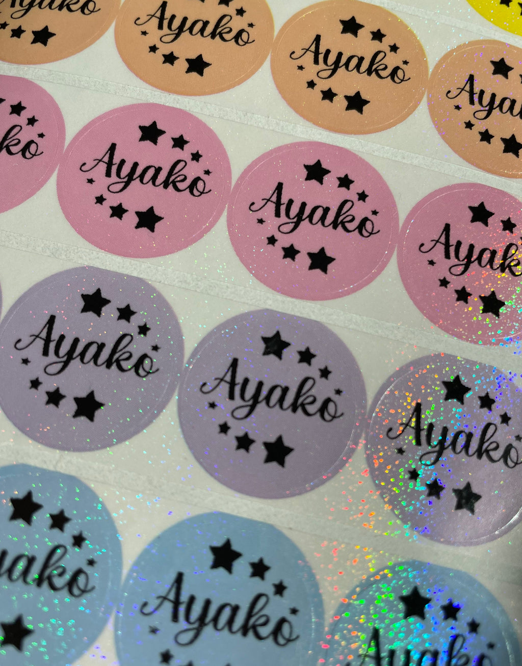 Colorful Round Rainbow Glitter Labels Personalized: Waterproof School Stickers