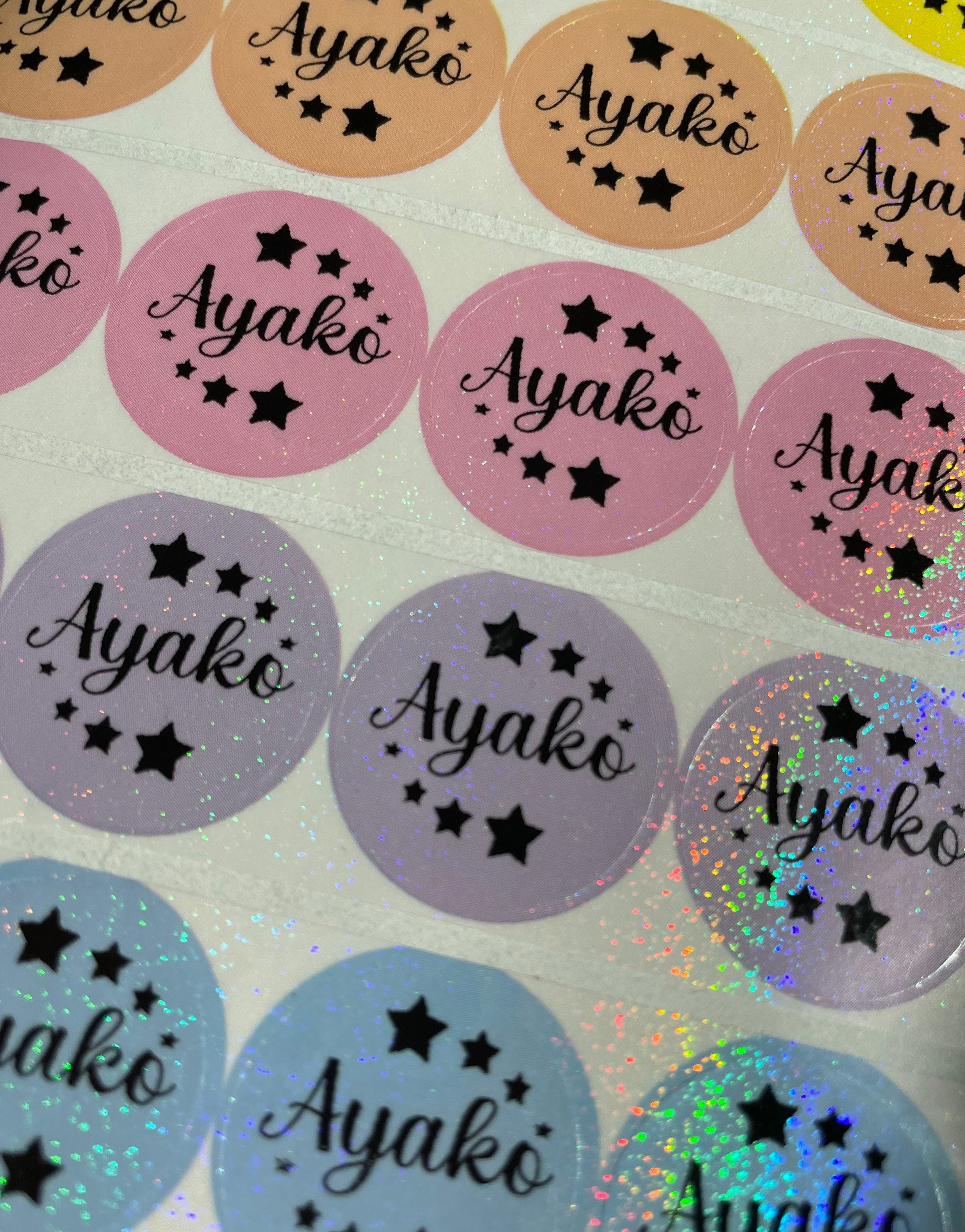 Colorful Round Rainbow Glitter Labels Personalized: Waterproof School Stickers