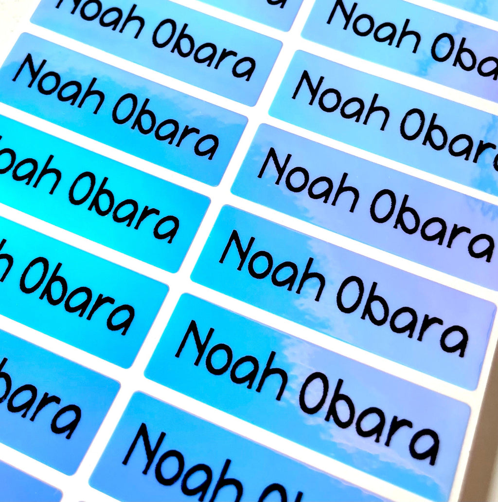 Holographic Blue Personalized Waterproof Name Labels