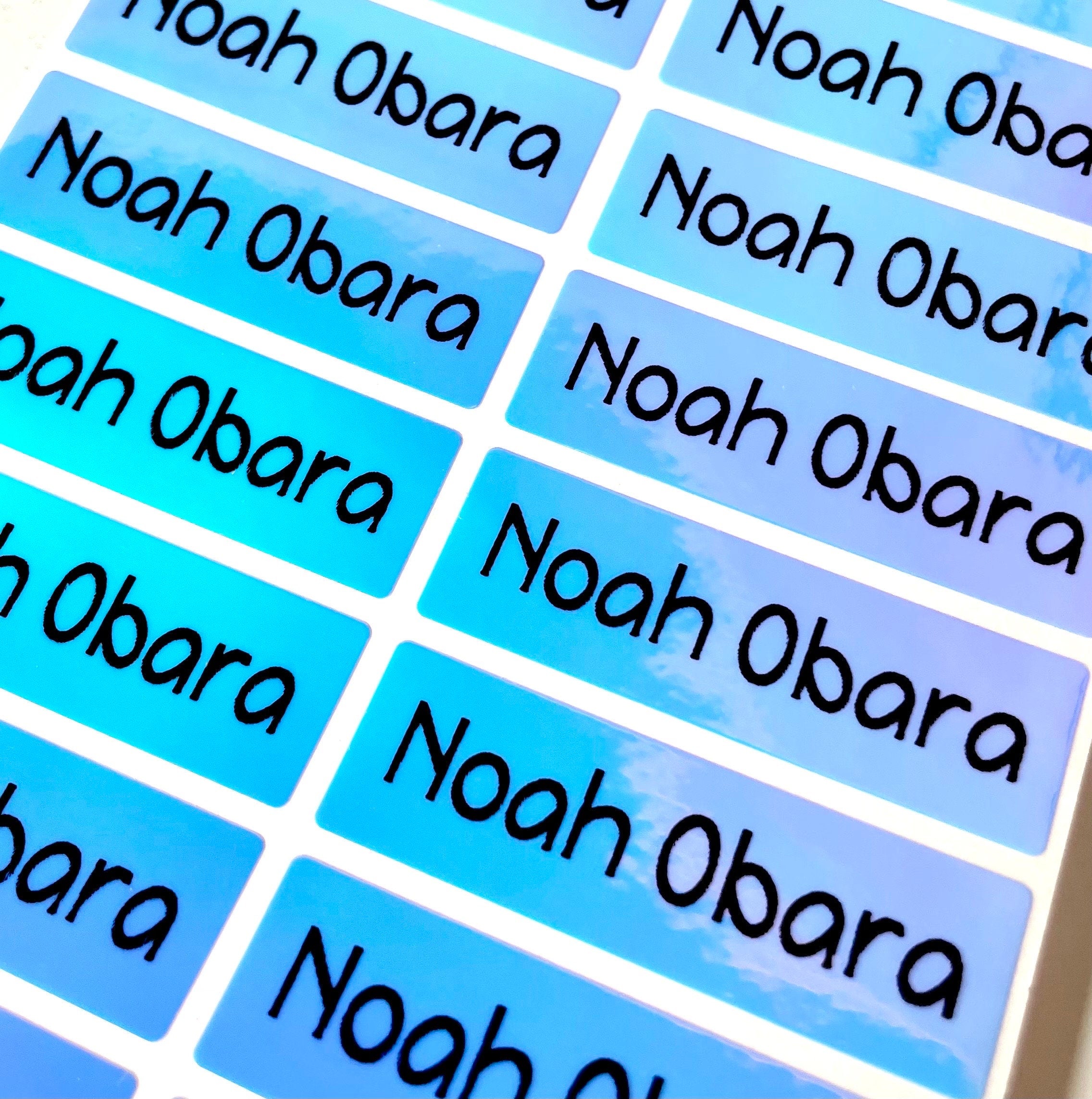 Holographic Blue Personalized Waterproof Name Labels