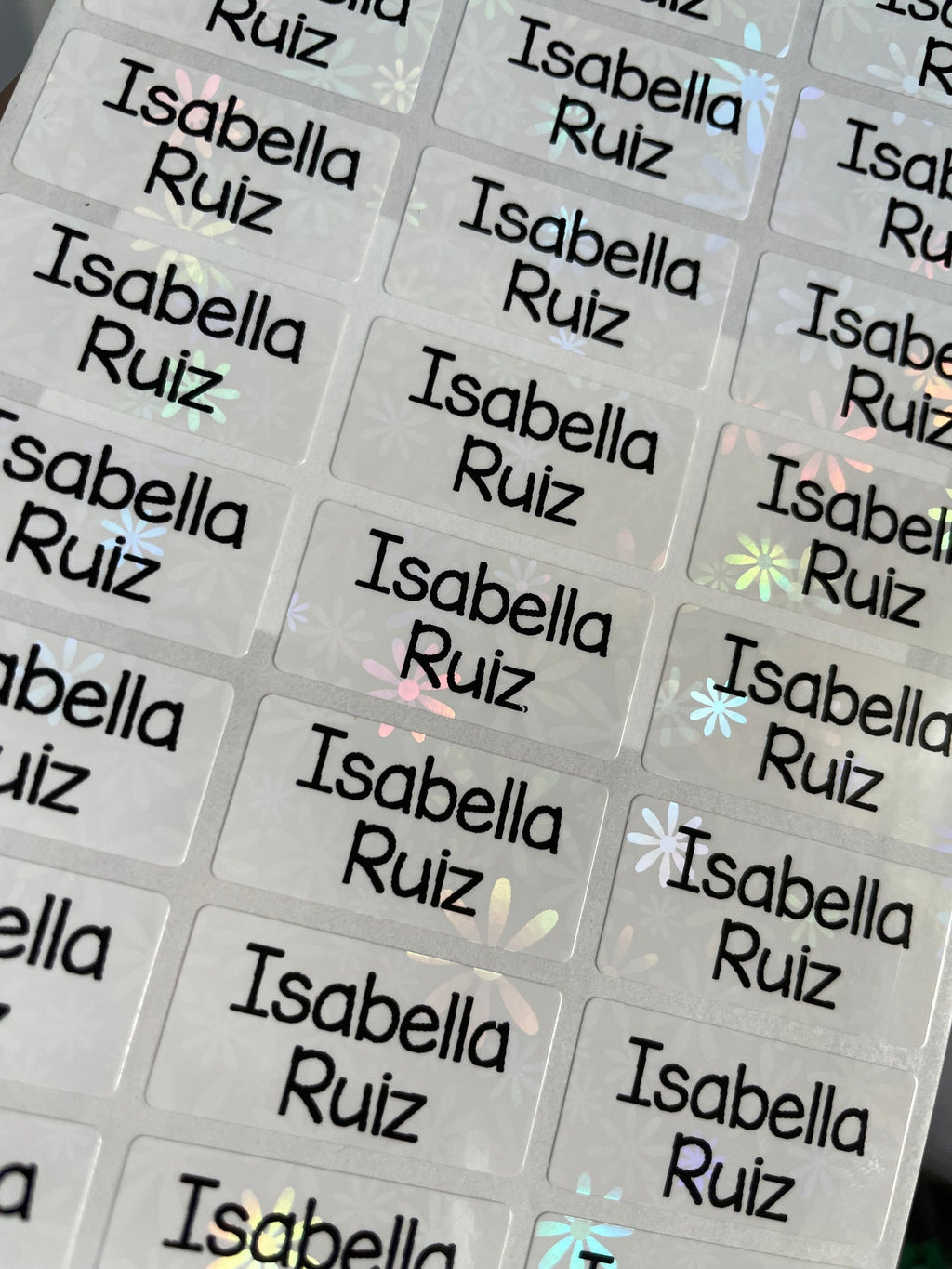 Flower Holographic White Personalized Name Labels