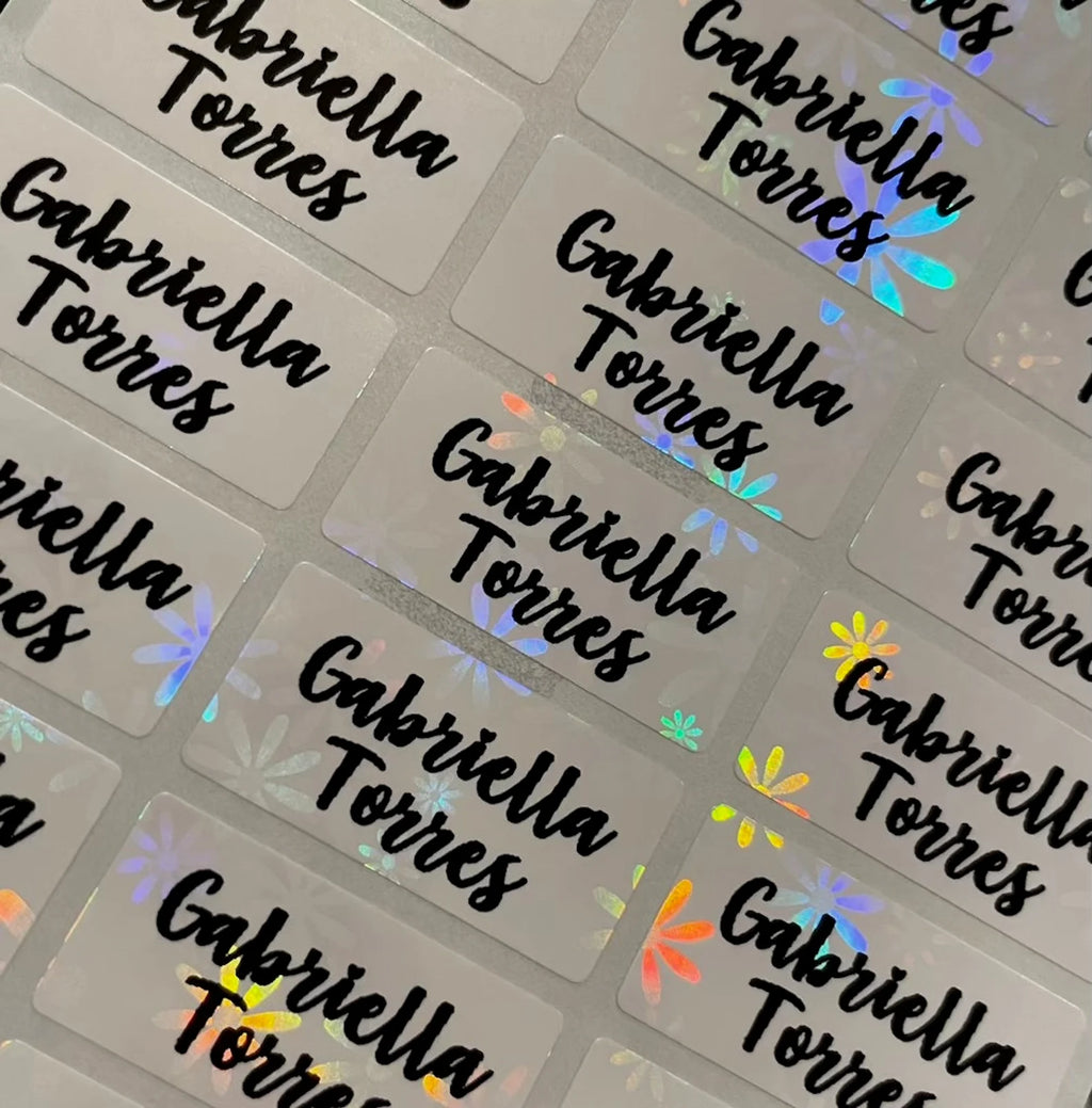 Flower Holographic White Personalized Name Labels
