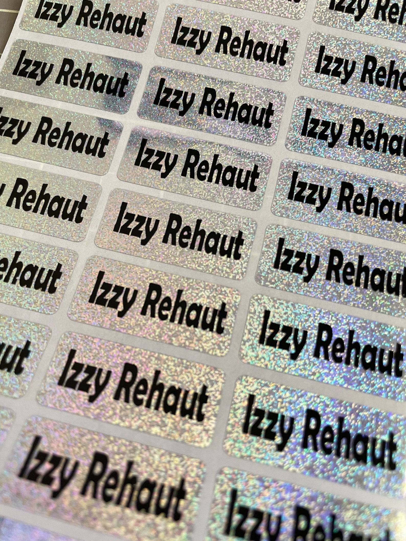 Glitter Silver Holographic Personalized Waterproof Name Labels