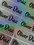 Glitter Silver Holographic Personalized Waterproof Name Labels