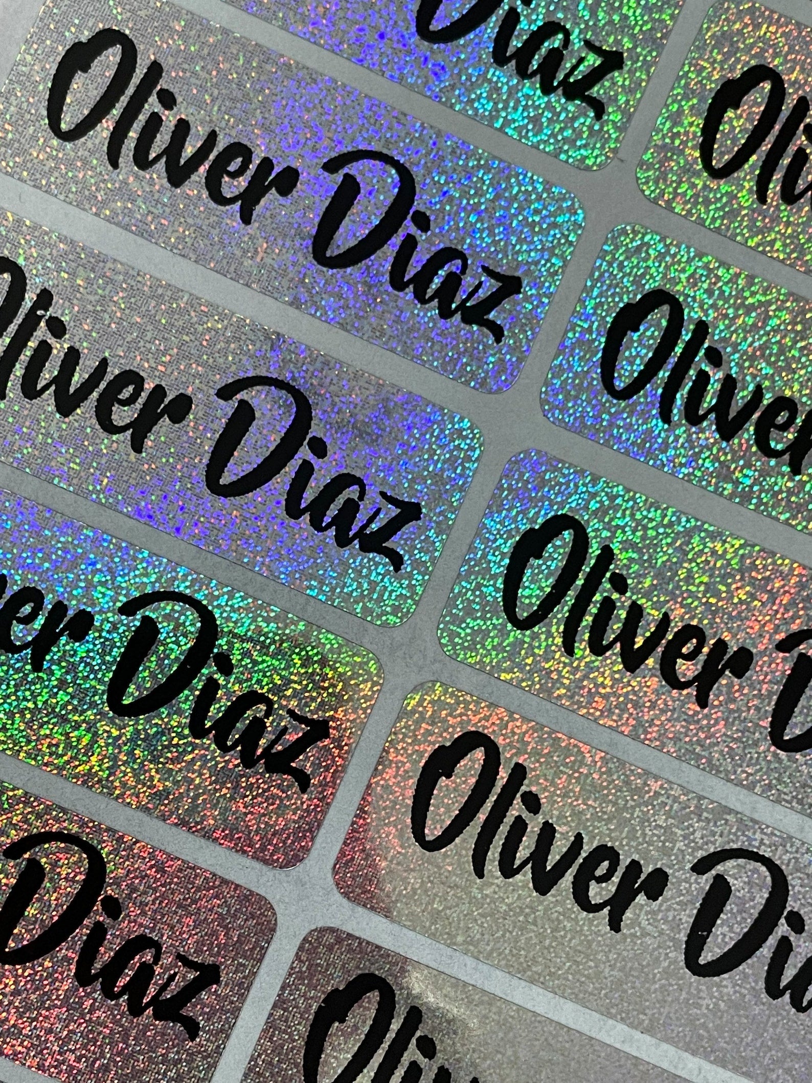 Glitter Silver Holographic Personalized Waterproof Name Labels