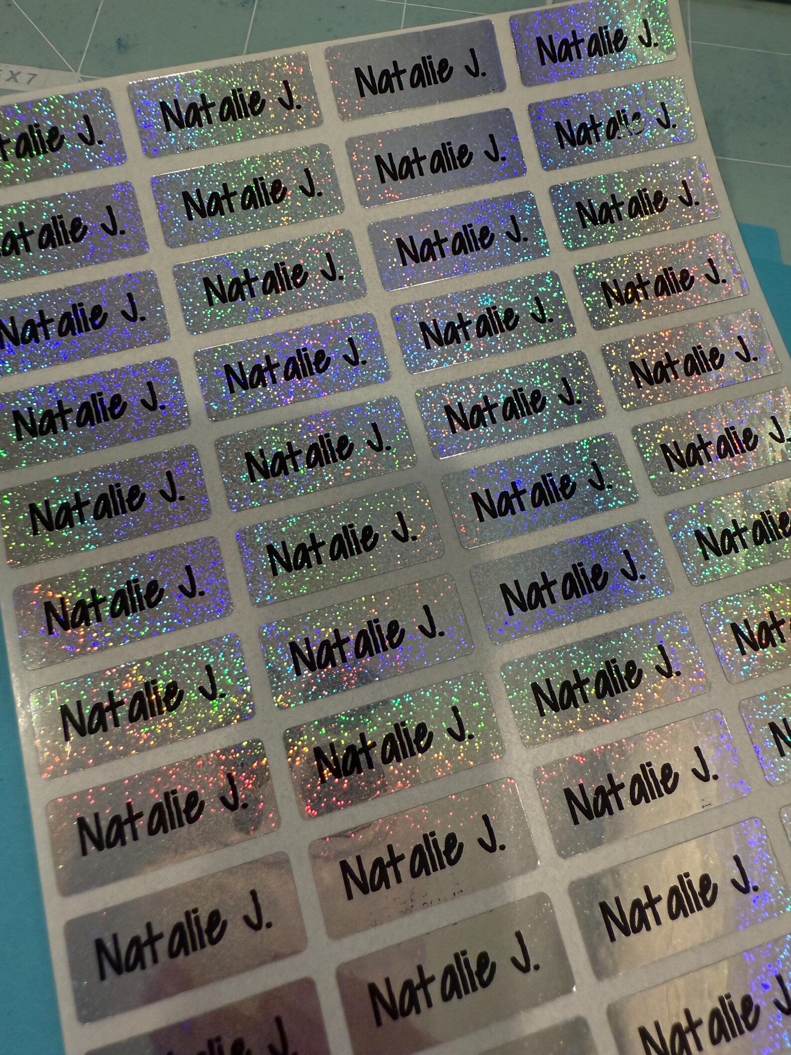 Glitter Silver Holographic Personalized Waterproof Name Labels