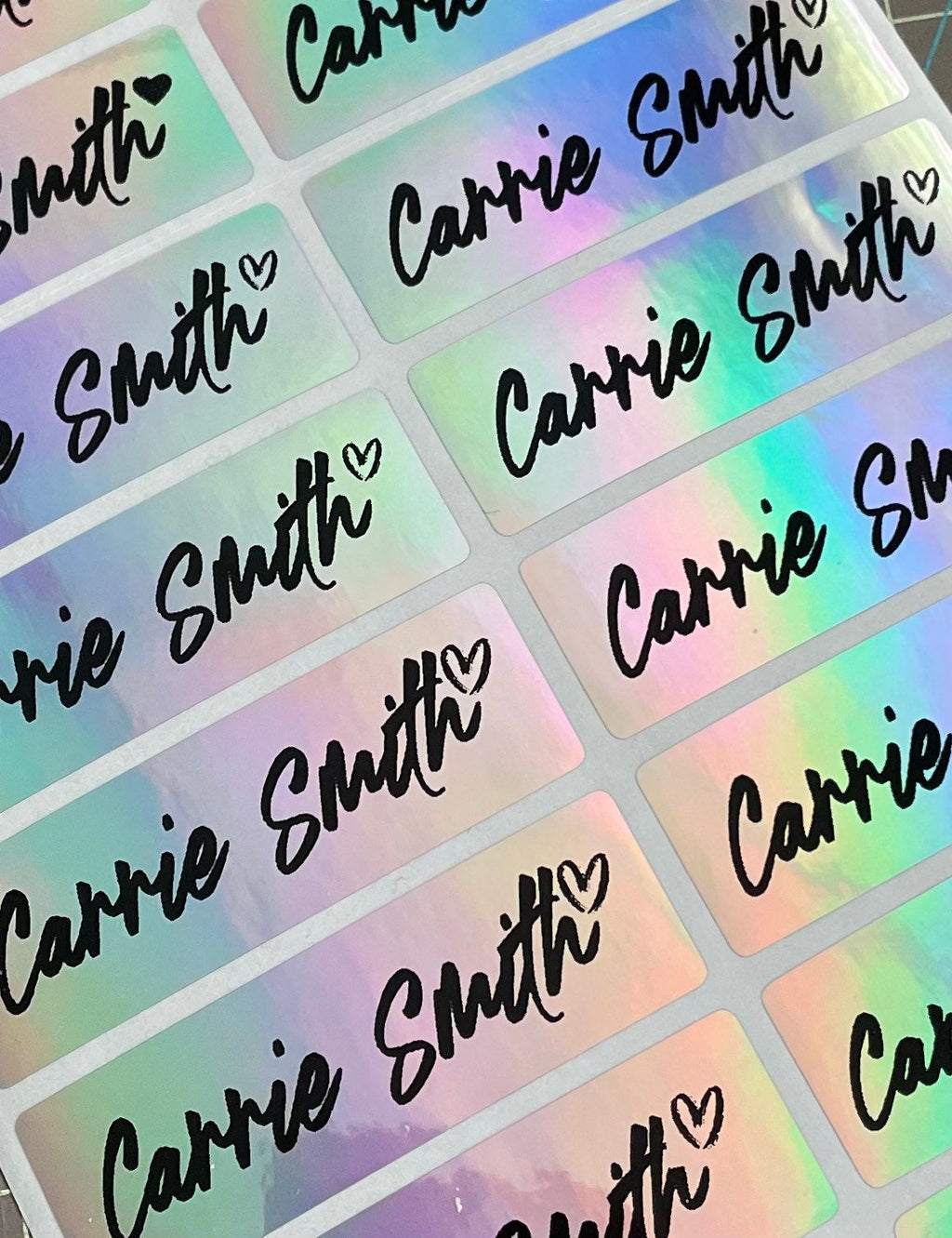 Holographic Silver Personalized Waterproof Name Labels