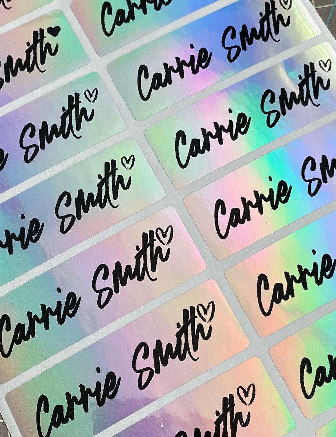Holographic Silver Personalized Waterproof Name Labels