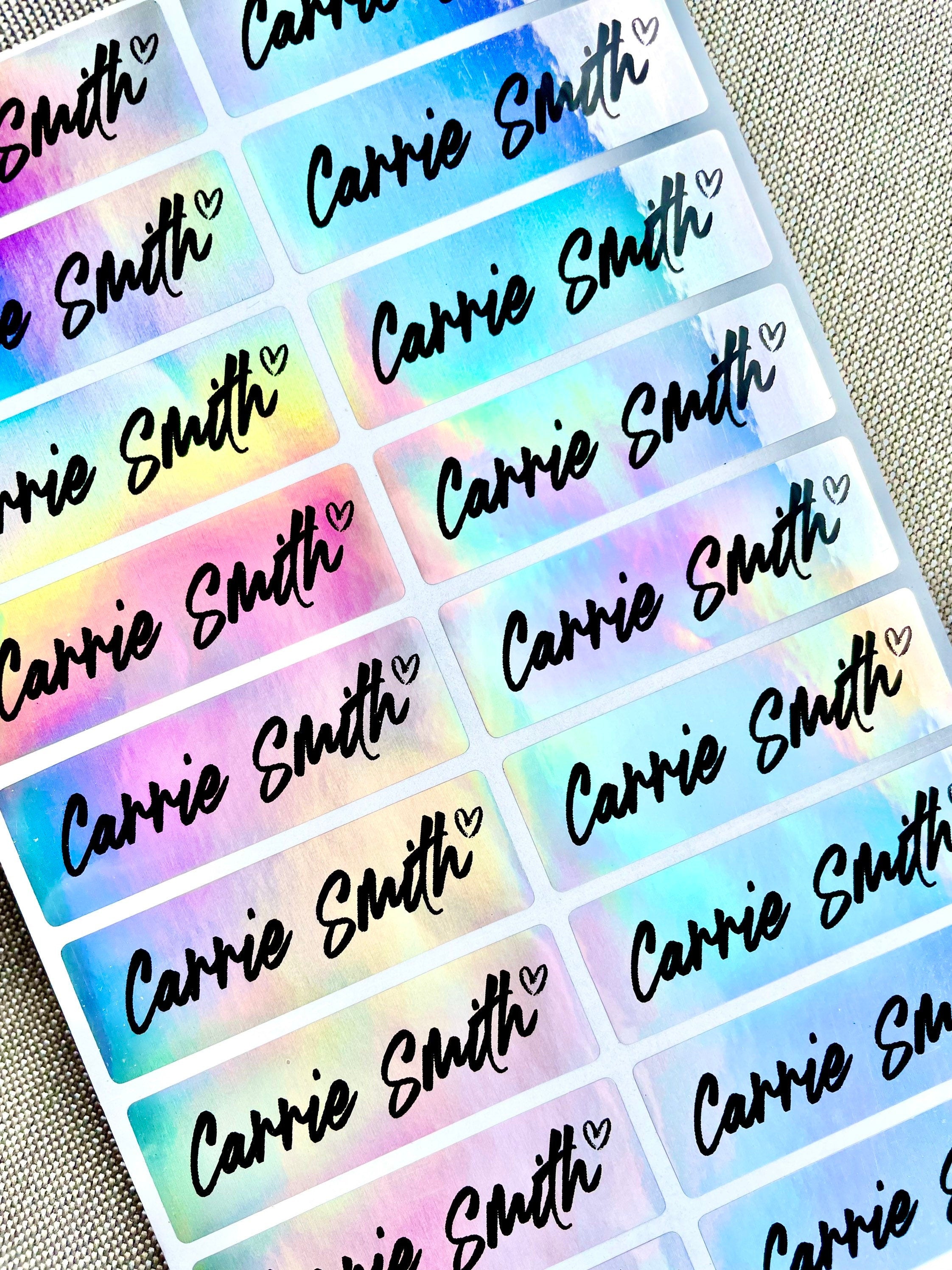 Holographic Silver Personalized Waterproof Name Labels