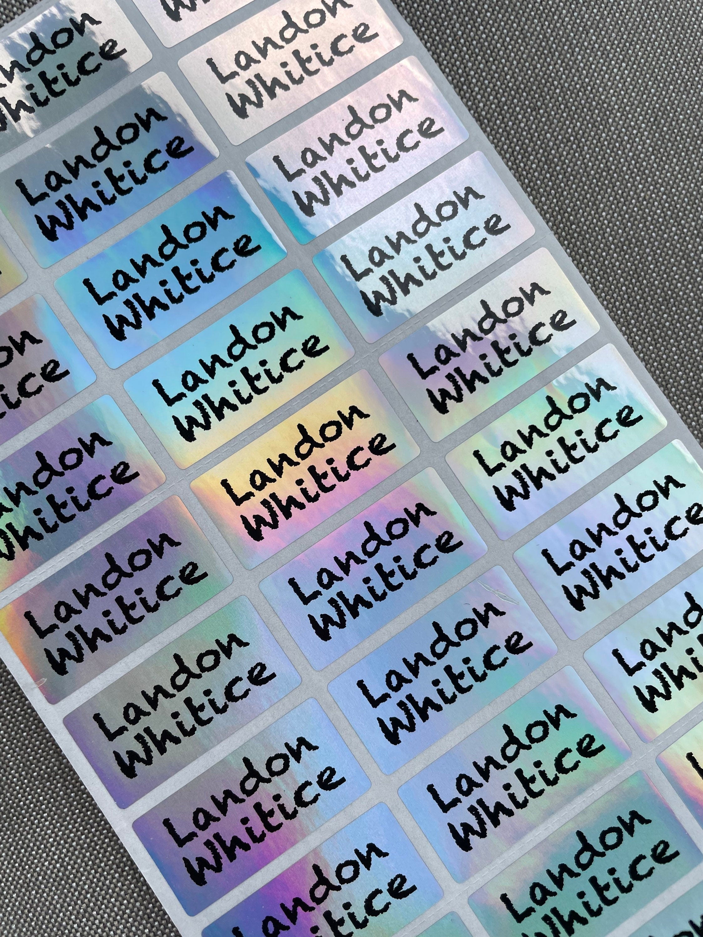 Holographic Silver Personalized Waterproof Name Labels