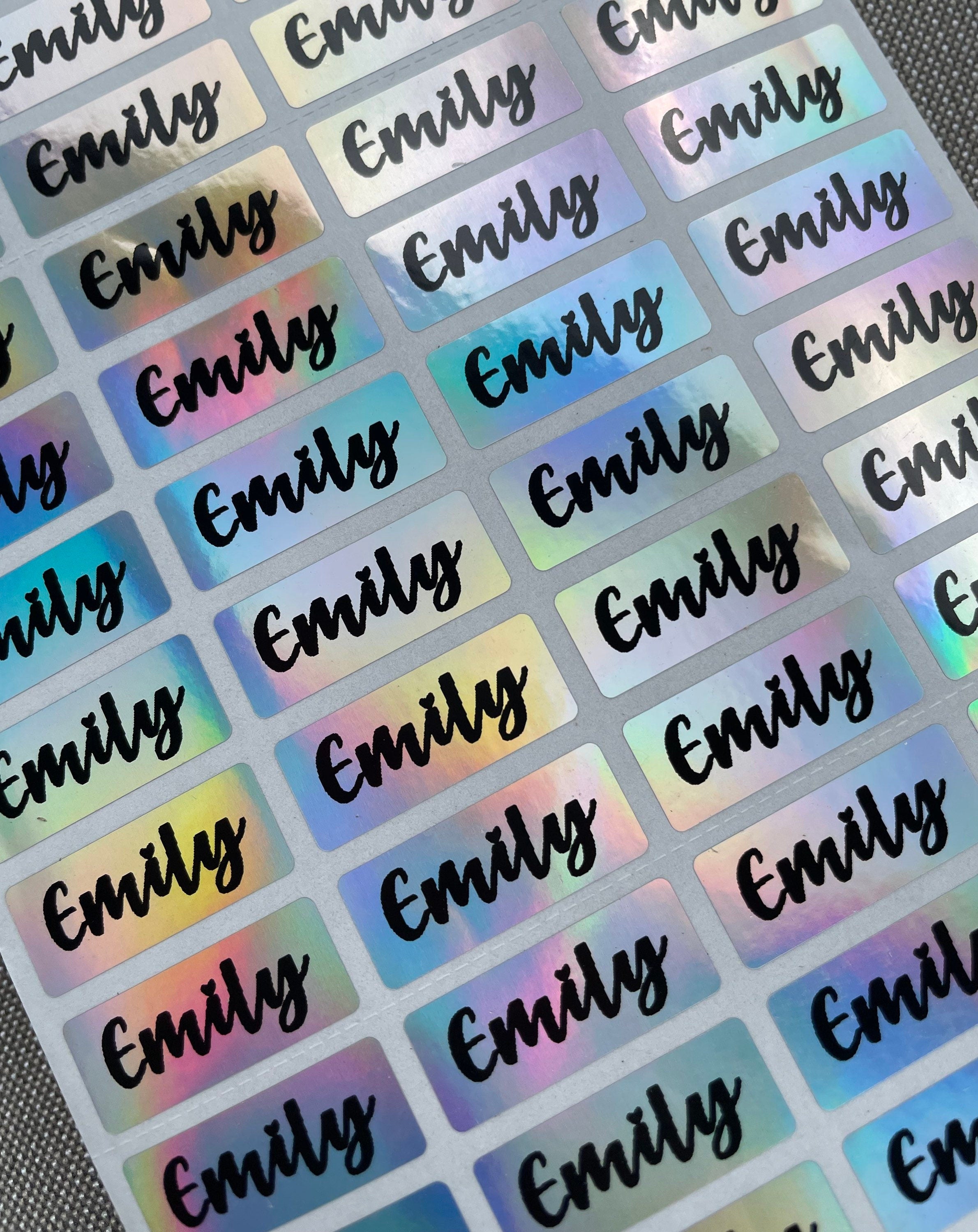 Holographic Silver Personalized Waterproof Name Labels