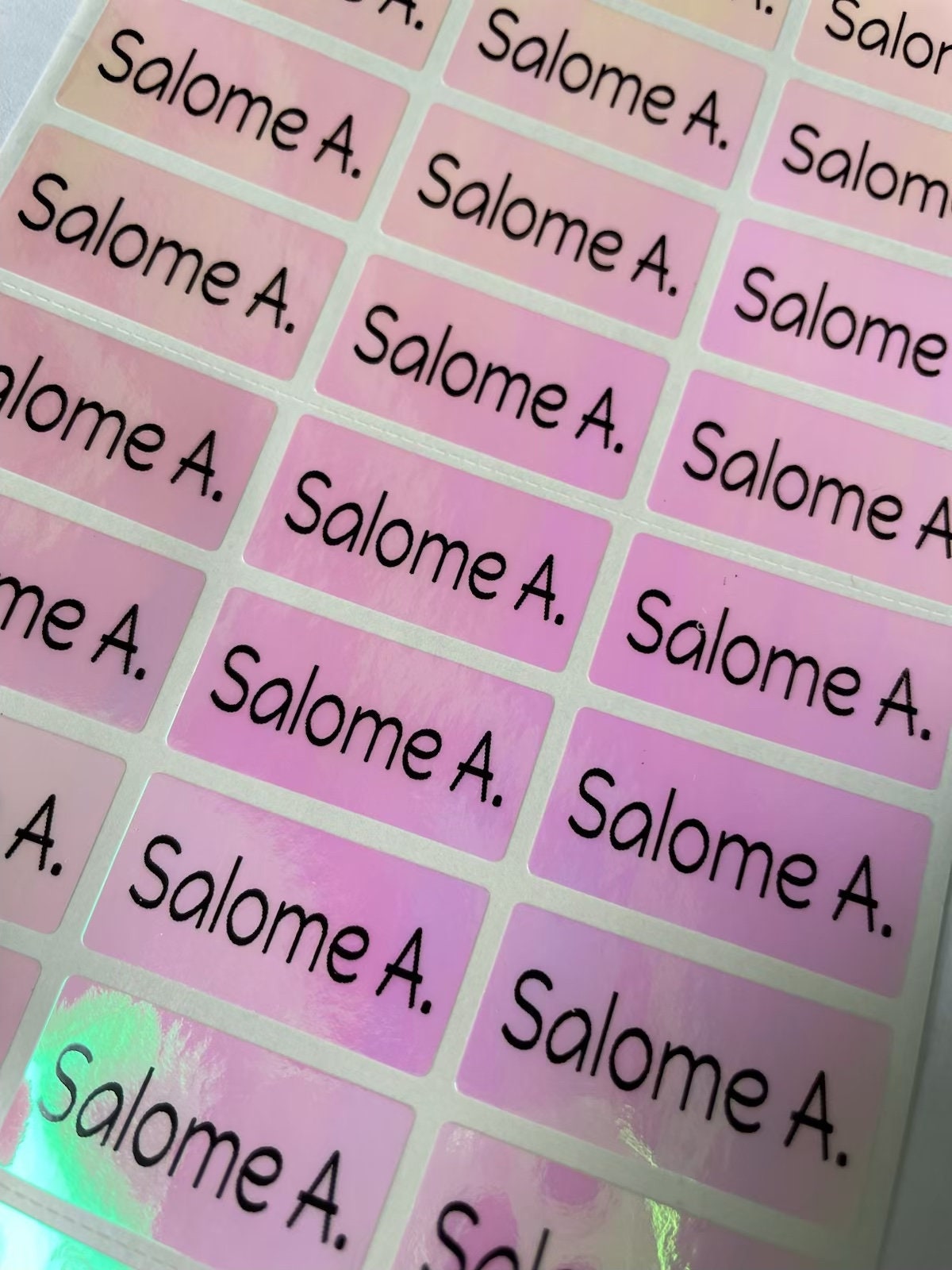 Holographic Pink Personalized Waterproof Name Labels