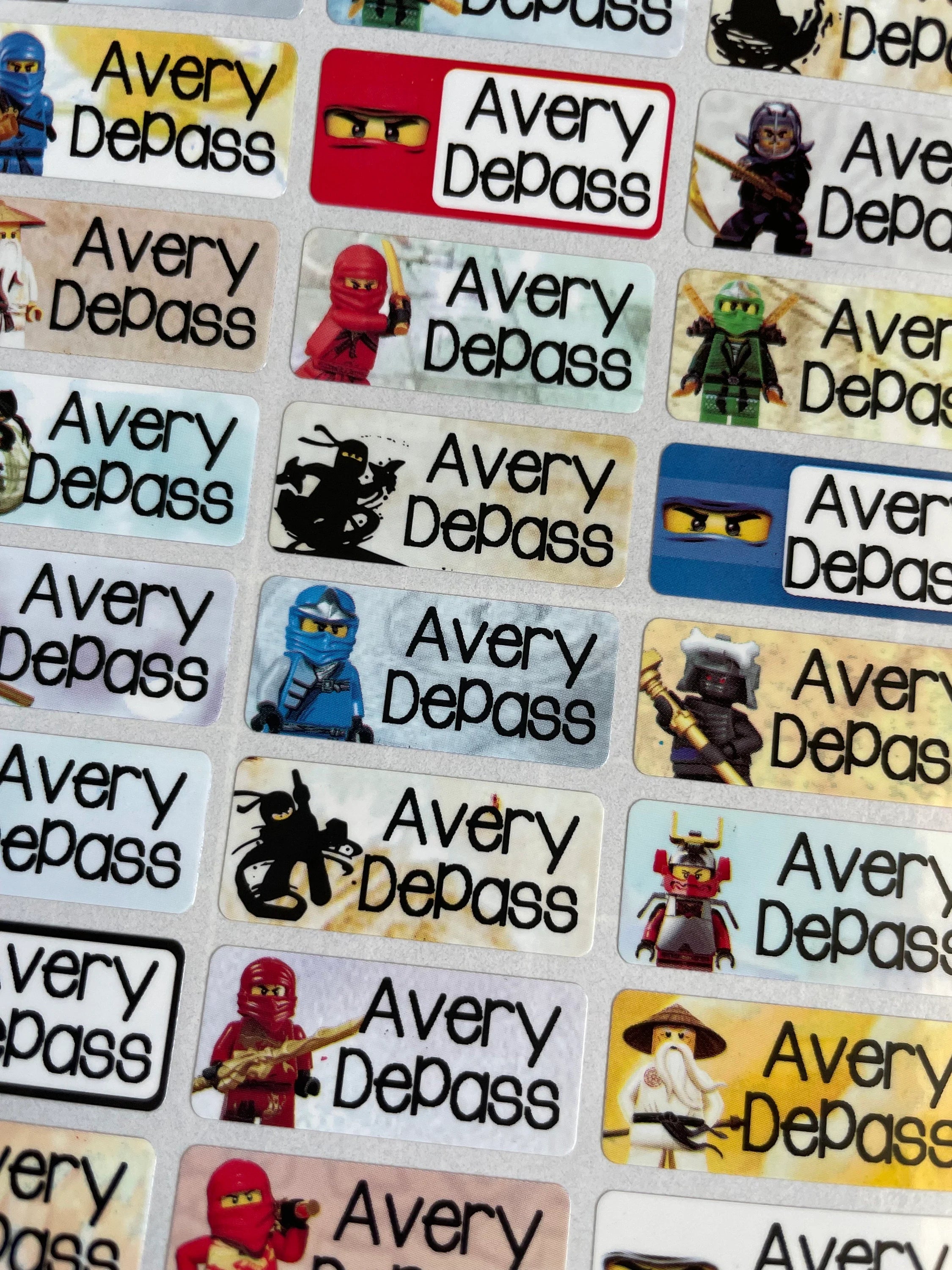 Child Ninja Personalized Waterproof Name Labels