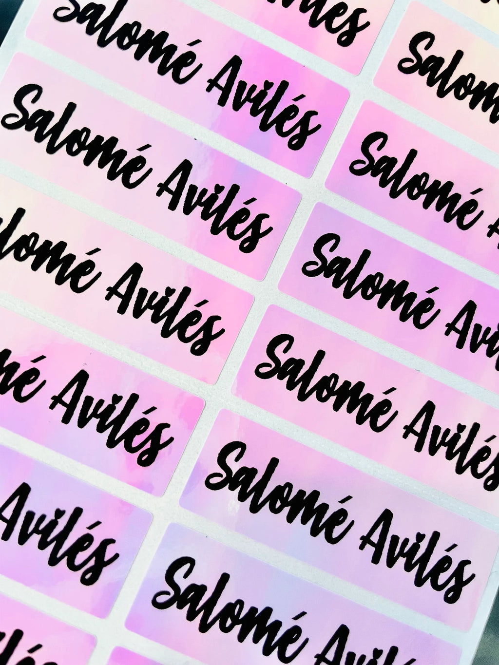 Holographic Pink Personalized Waterproof Name Labels