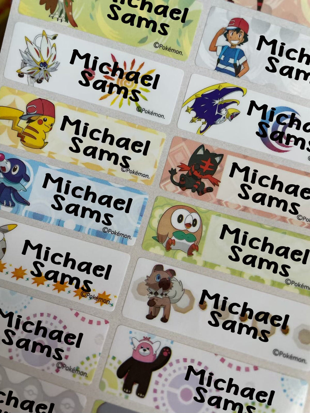 Character pokemon pikachu school  Personalized Kids Name Labels stickers long